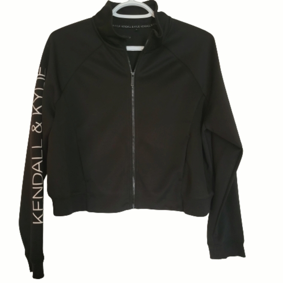 Kendal&kylie crop black jacket  zipper front - Picture 1 of 6